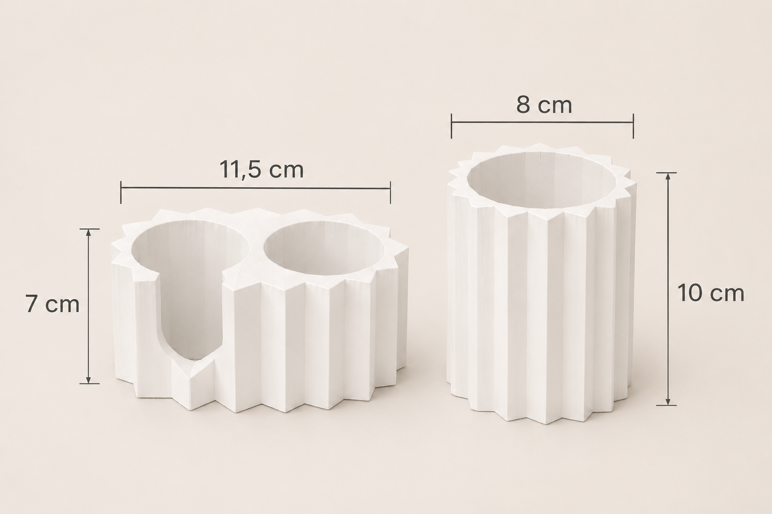 Faceted 2 pieces set dimensions