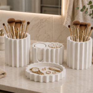 Faceted white 4 piece organizer set