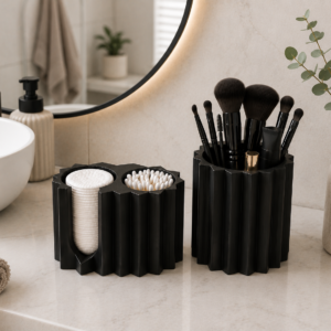 Faceted black makeup organizer set