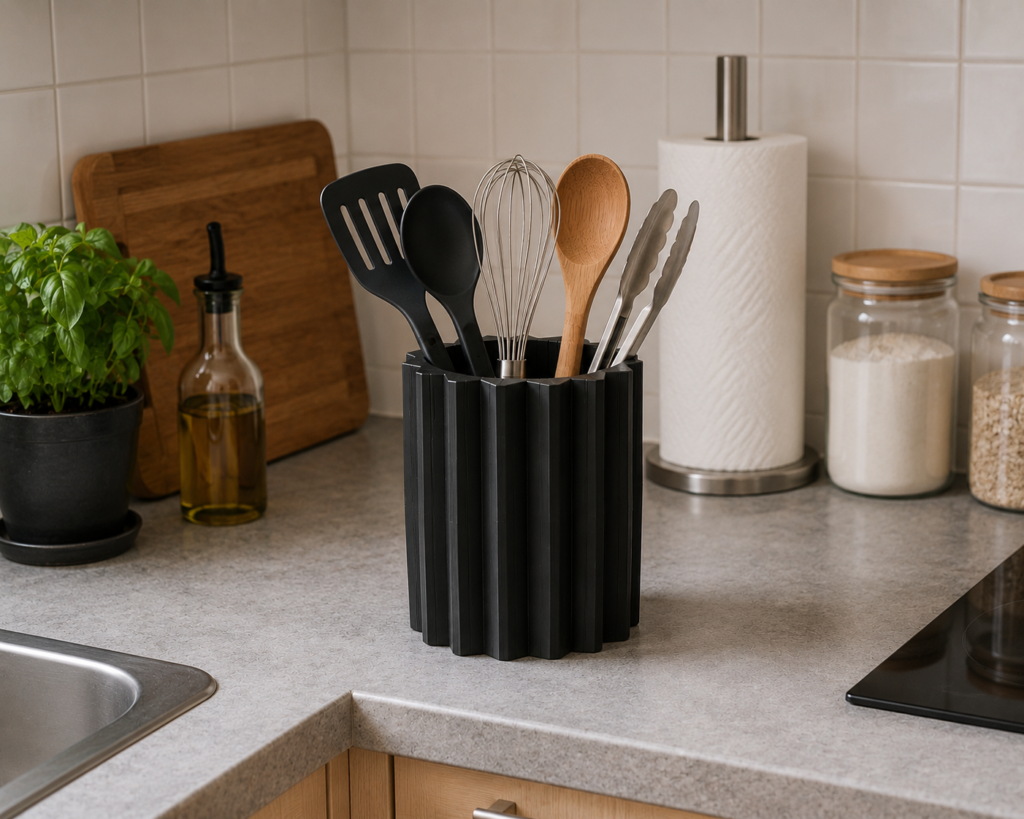 Faceted kitchen utensil holder