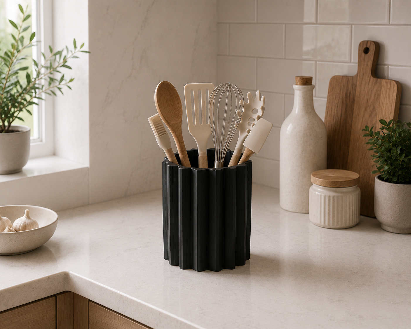 Faceted kitchen utensil holder