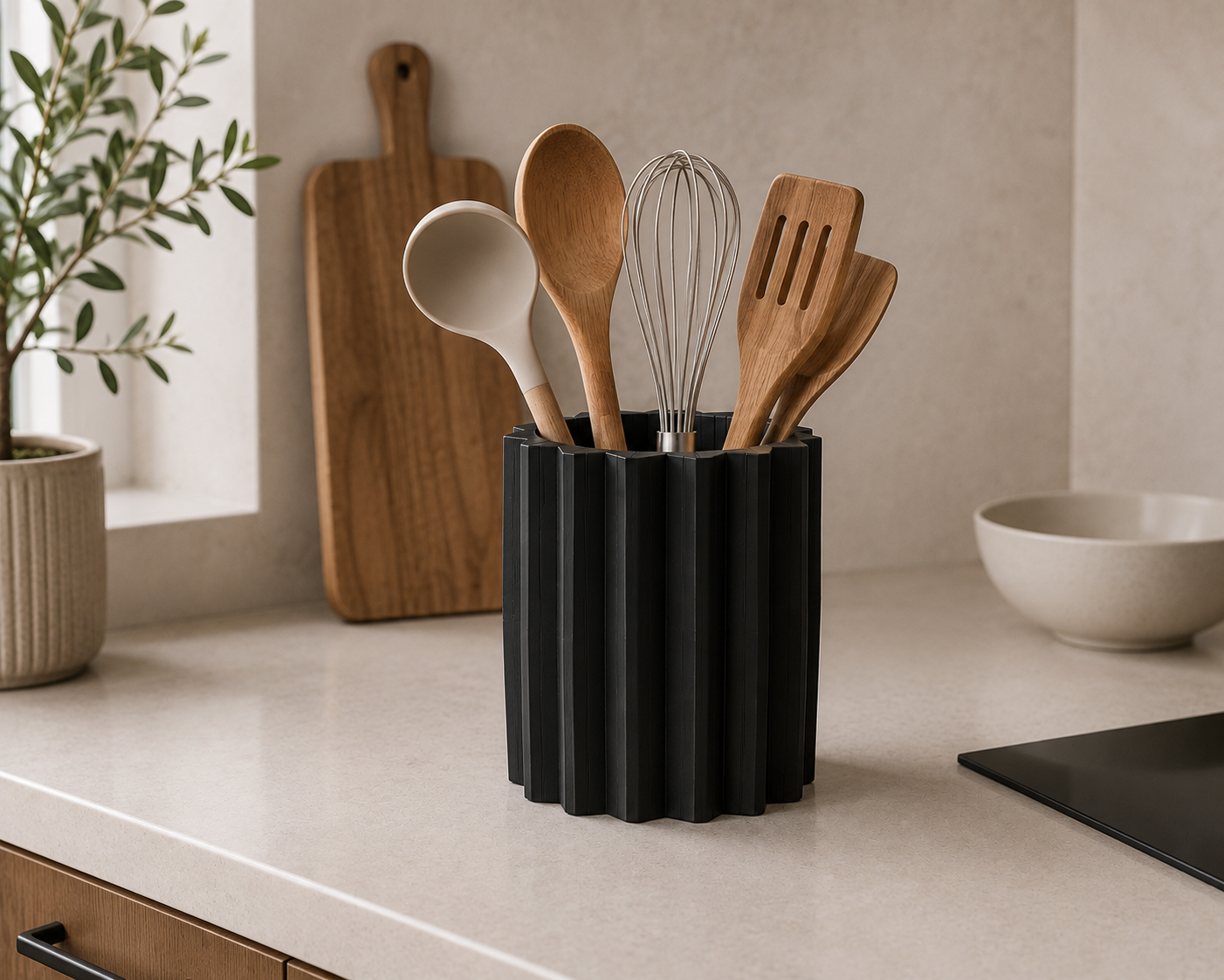 Faceted kitchen utensil holder