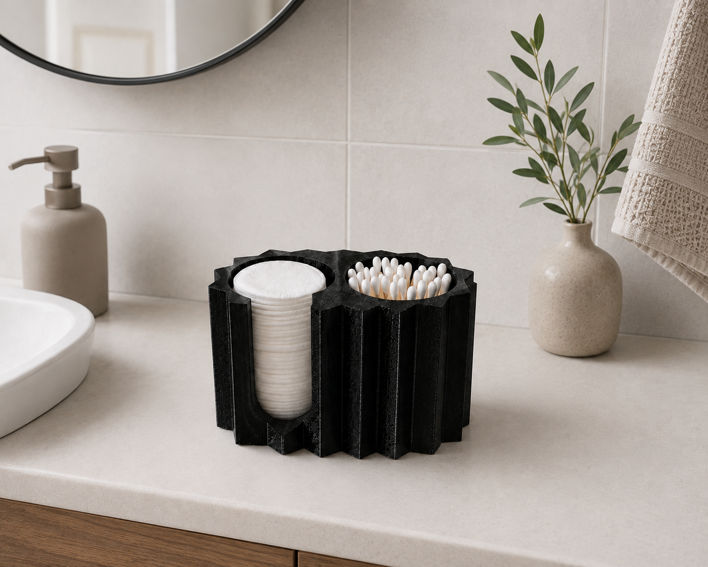 faceted organizer for pads and swabs black