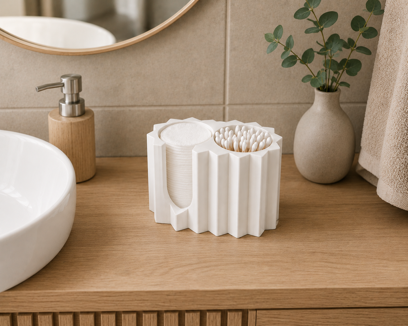 White faceted shape swabs and q tips holder