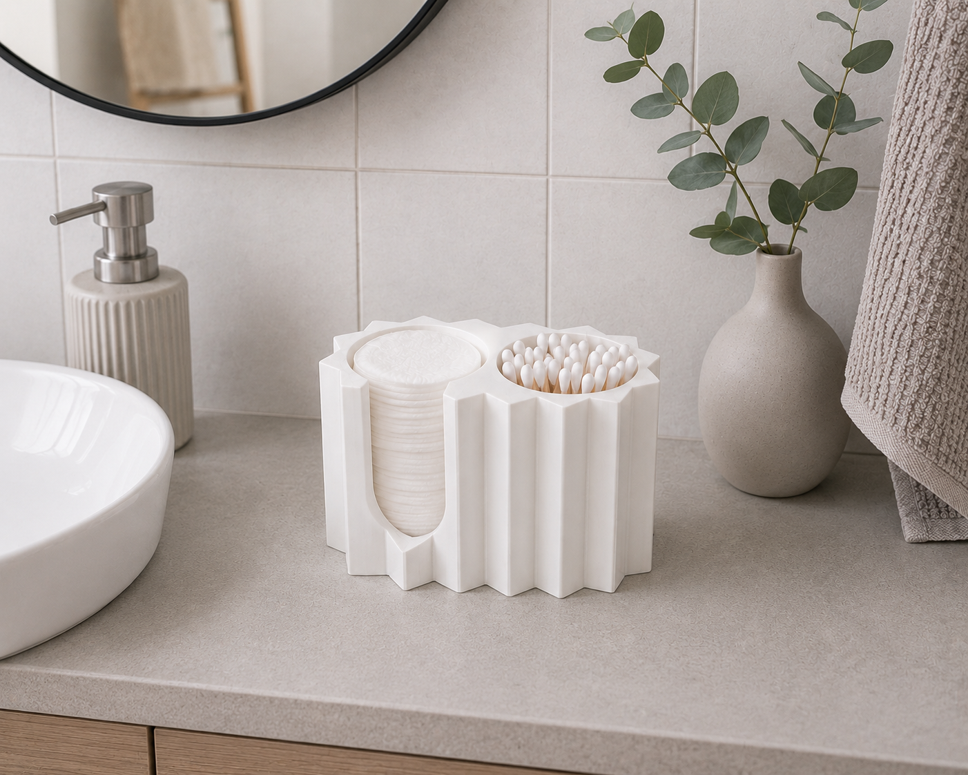 Sortoria pads and swabs holder white faceted