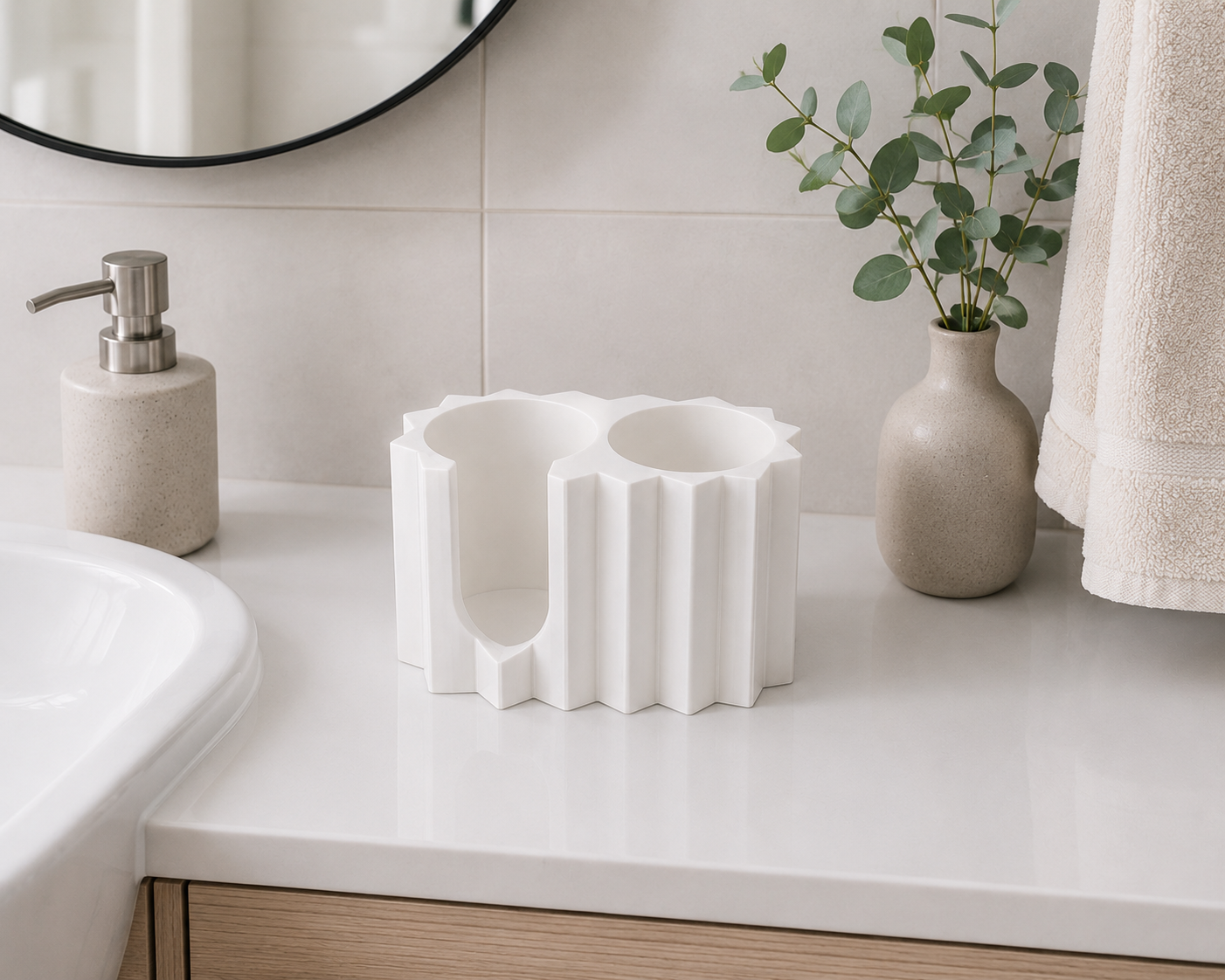 faceted white cosmetics swabs holder