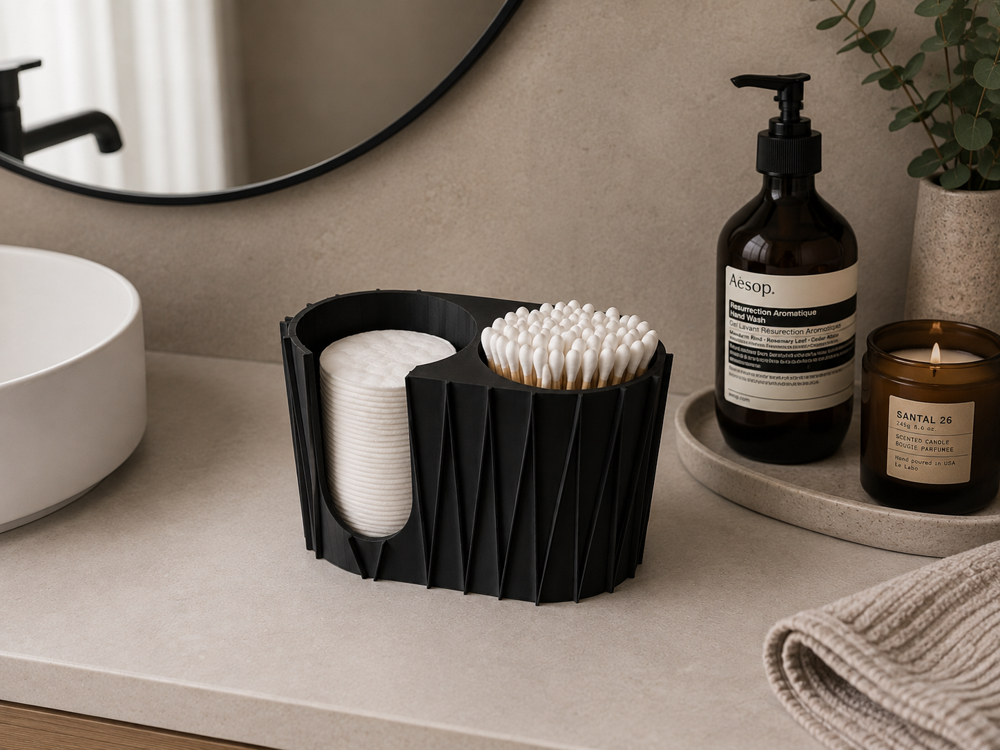 Origami Cotton Pad & Swab Holder – Modern Bathroom Organizer Black - Image 2